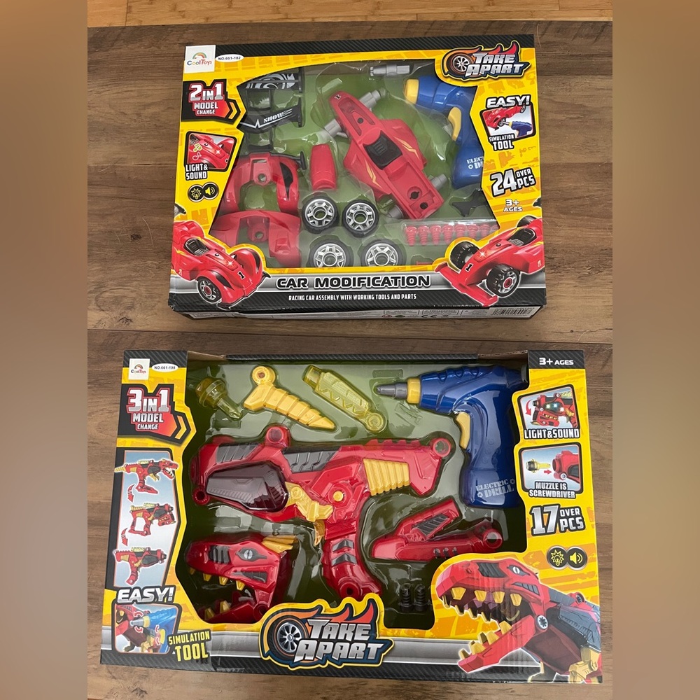 Dinosaur and Car Take Apart Building Toys LOT SET